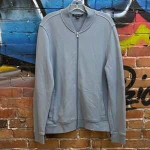 MICHAEL KORS-baby blue cotton blend long sleeve full-zip turtleneck sweater